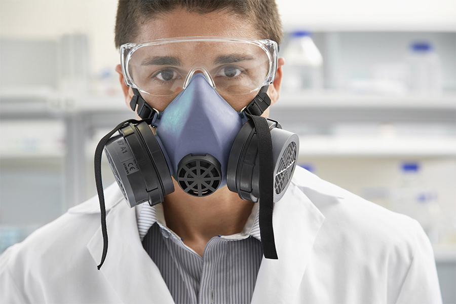 man-testing-radon-wearing-mask